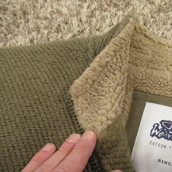 Weird Fish Sweater Men's XL Green Waffle Knit Sherpa Heavyweight Full Zip Jacket - Picture 5 of 9